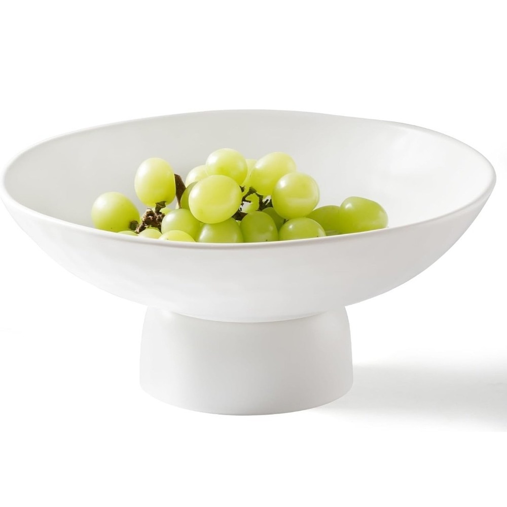 10" Ceramic Fruit Bowl with Stand White Modern